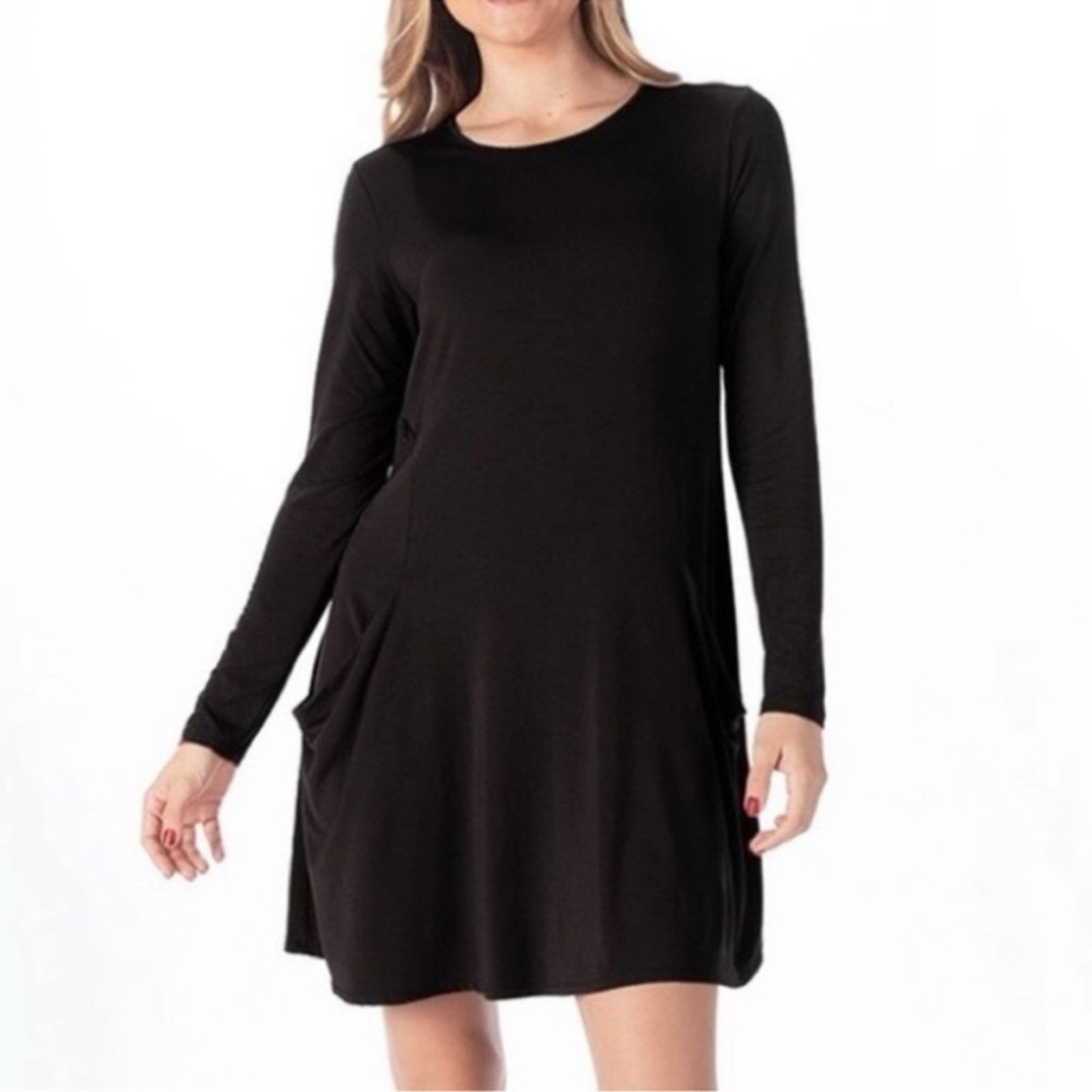 Betabrand Black Long Sleeve Jersey Travel Dress Sz.L